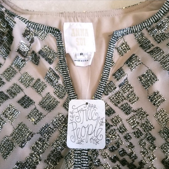 NWT | Free People x Anna Sui Sequin Embroidered Silver Front Slit Maxi Dress XS - Picture 13 of 15